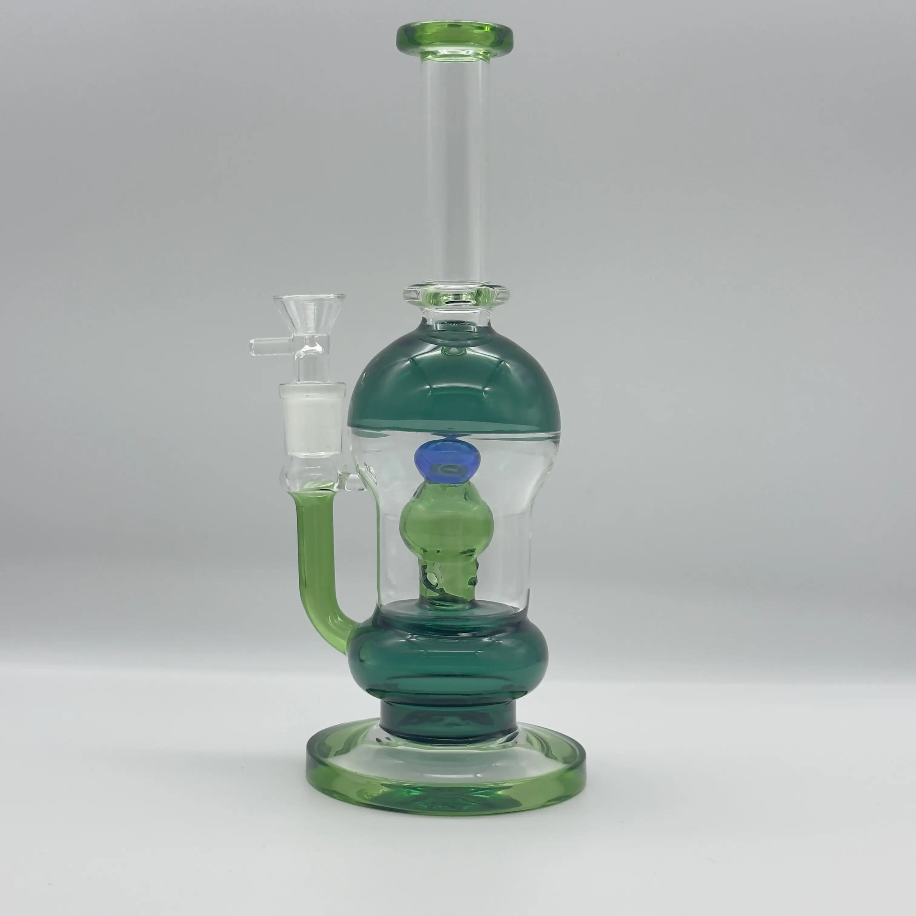 9.8-inch Green & Blue Accent Recycler High Borosilicate Glass Bong