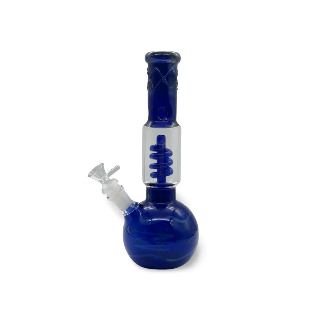 Blauwe spiraal percolator glazen bong